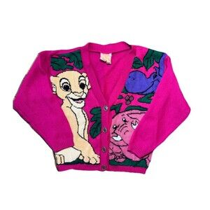 VTG 90s Disney Lion King Acrylic Knit Cardigan Youth Small Made in USA Rare